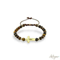 Handcrafted Macrame Bracelet with Tiger's Eye Beads and Golden Cross, Hope Design by Arteyar, Bohemian Spiritual Jewelry, Meaningful Piece for Casual Style.