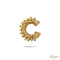 Elegant Golden Ear Cuff with Matching Golden Beads on an Artisan Coiled Wire Structure, Orbit Design by Arteyar, Sophisticated Pierce-Free Jewelry with Monochromatic Golden Luxury.