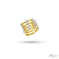 Gold Ear Cuff with Multiple Bands and White Pearls for Women, Calista Design by Arteyar, Modern Non-Piercing Jewelry with Avant-Garde Elegance.