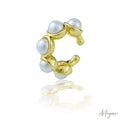 Gold-Plated Ear Cuff with White Pearls for Women, Lua Model by Arteyar, Elegant and Modern Non-Pierced Jewelry Piece.