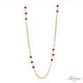 Elegant necklace with red agate, white pearls and gold links – Lilt Agate by Arteyar.