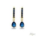 Gold-Plated Blue Crystal Drop Earrings for Women, Nala Blue Design by Arteyar, Sophisticated and Vibrant Jewelry.