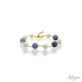 Gold Bracelet with Pearls and Gray Agates for Women, Lune Design by Arteyar, Elegant Jewelry with Extension Chain, Subtle Modern Accessory for Daily Wear and Gifts.
