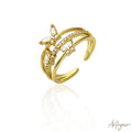 Triple Gold-Plated Ring with Butterfly Crystal Details, Flutter Light by Arteyar, Romantic and Nature-Inspired Jewelry for Women.