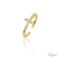 Elegant Gold-Plated Ring with Crystal-Studded Cross, Gloria Model by Arteyar, Adjustable and Symbolic Jewelry for Women.