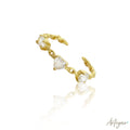 Delicate Gold-Plated Chain Ring with Heart-Shaped Crystals, Lian Model by Arteyar, Romantic and Elegant Jewelry for Women.