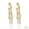 Golden Hoop Earrings with Hanging Pearls for Women, Vera Pearls Design by Arteyar, Refined Modern Glamorous Jewelry.