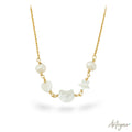 Elegant Gold Link Necklace with Pearls and White Mother-of-Pearl Accents, Luna Design by Arteyar, Delicate and Modern Luxury Jewelry, Perfect for Special Occasions and Elevating Everyday Style.