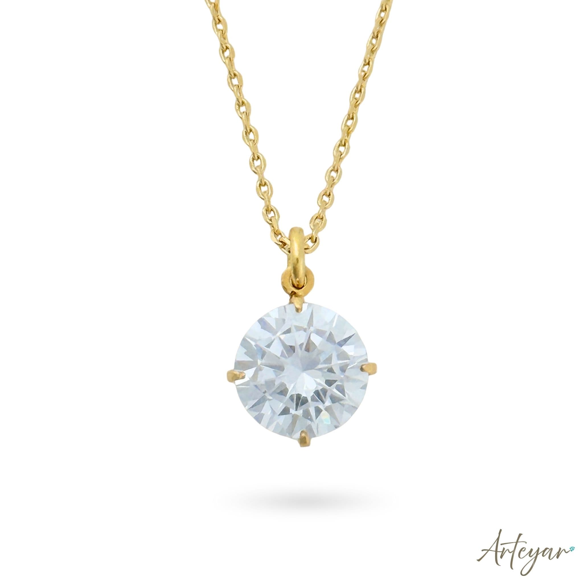 Gold Necklace with Large Round Crystal for Women, Cléa Design by Arteyar, Elegant Minimalist Jewelry with Adjustable Chain, Ideal for Special Occasions and Daily Elegance.