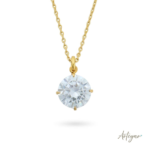 Gold Necklace with Large Round Crystal for Women, Cléa Design by Arteyar, Elegant Minimalist Jewelry with Adjustable Chain, Ideal for Special Occasions and Daily Elegance.