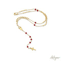 Golden Rosary with Vibrant Red Agate Beads, Gold-Tone Medal, and Cross, Rosary Agate Design by Arteyar, Versatile Spiritual Accessory for Prayer or as Sophisticated Jewelry.