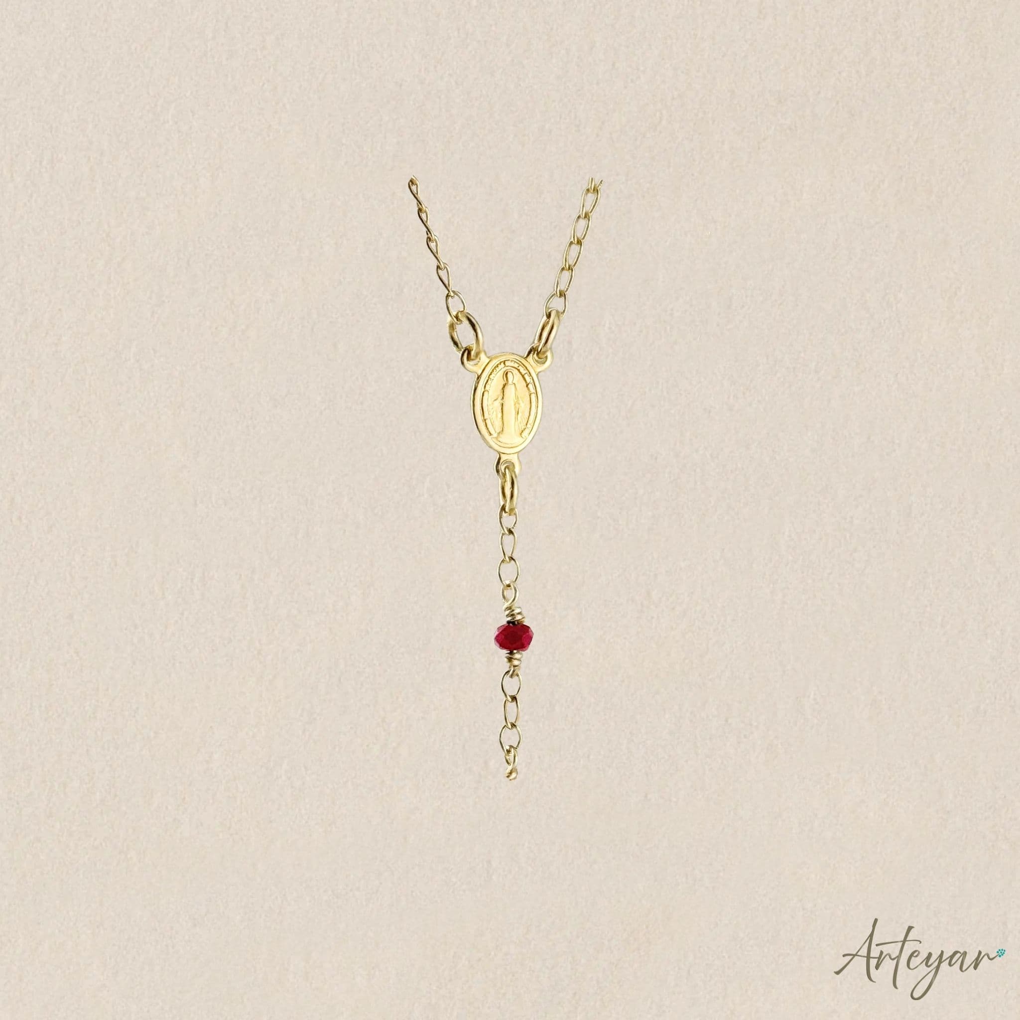 Golden Rosary with Vibrant Red Agate Beads, Gold-Tone Medal, and Cross, Rosary Agate Design by Arteyar, Versatile Spiritual Accessory for Prayer or as Sophisticated Jewelry.