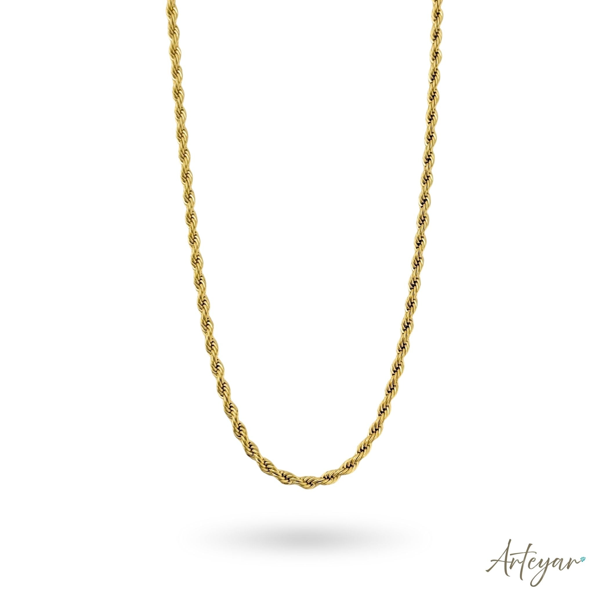 Elegant Golden Rope Chain with Finely Twisted Links and Rich Texture, Spira Design by Arteyar, Timeless and Versatile Jewelry, Perfect Worn Alone or with Pendants.