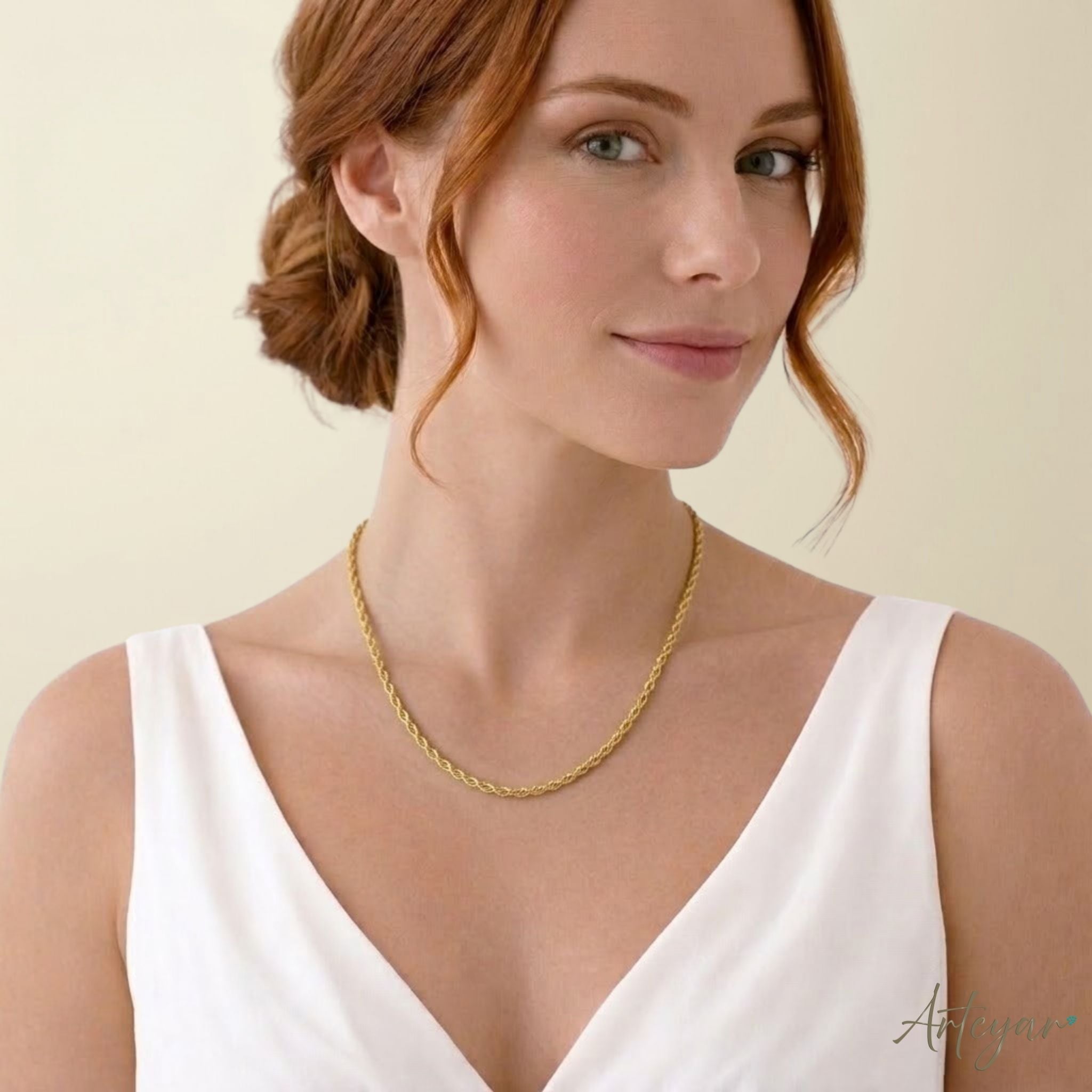 Elegant Golden Rope Chain with Finely Twisted Links and Rich Texture, Spira Design by Arteyar, Timeless and Versatile Jewelry, Perfect Worn Alone or with Pendants.