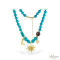 Western-Inspired Turquoise and Gold Necklace with Cowboy Boot, Cactus, and Sun Charms, Wanderlust Design by Arteyar, Bohemian Statement Jewelry for a Free-Spirited Aesthetic.