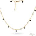 Elegant Golden Chain Necklace with Luminous Pearls and Vibrant Black Crystals, Whisper Necklace - Black Design by Arteyar, Timeless and Minimalist Jewelry Perfect for Layering.