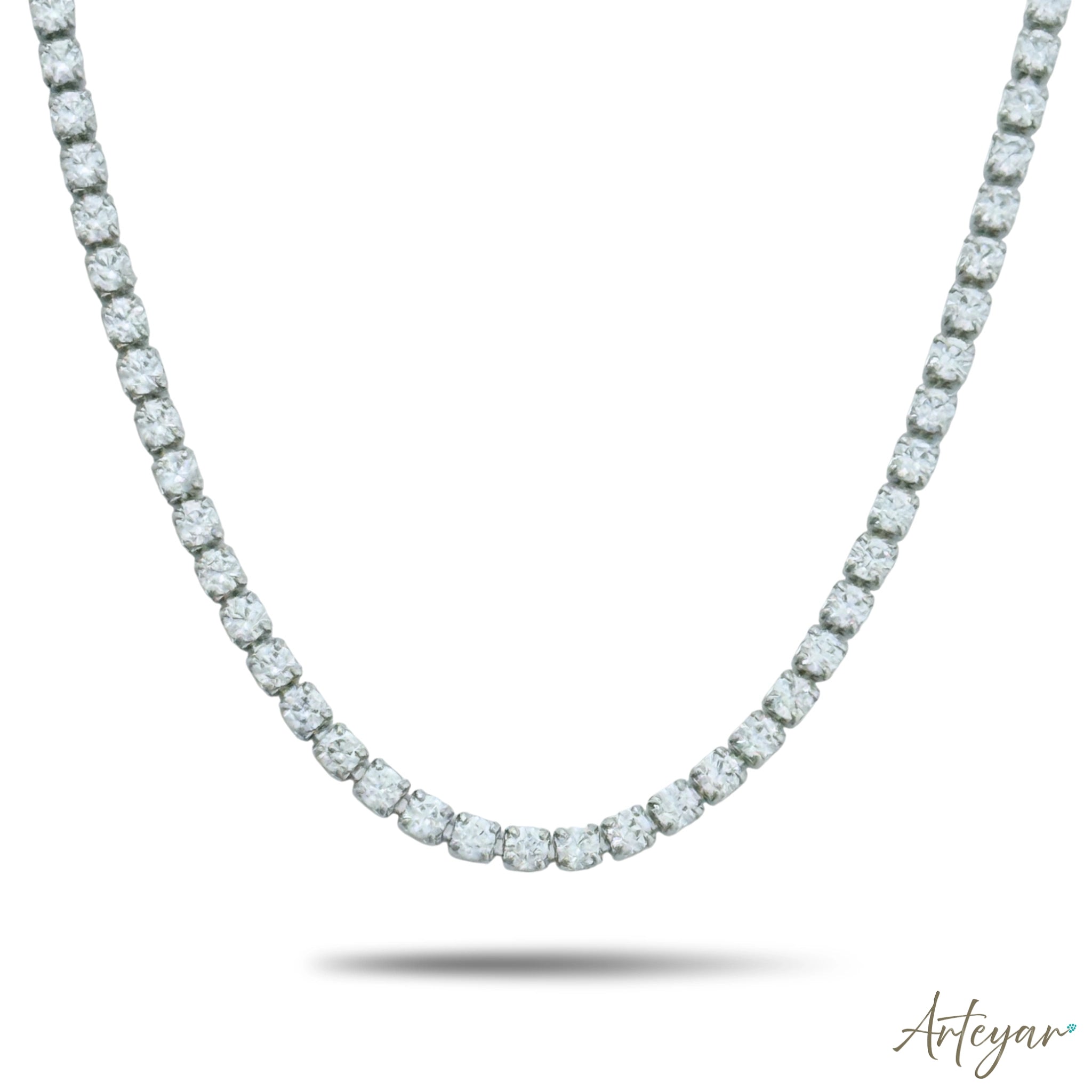 Silver Tennis Necklace with Shiny Crystals, Elegant and Subtle Jewelry for Women, Radia Design by Arteyar.