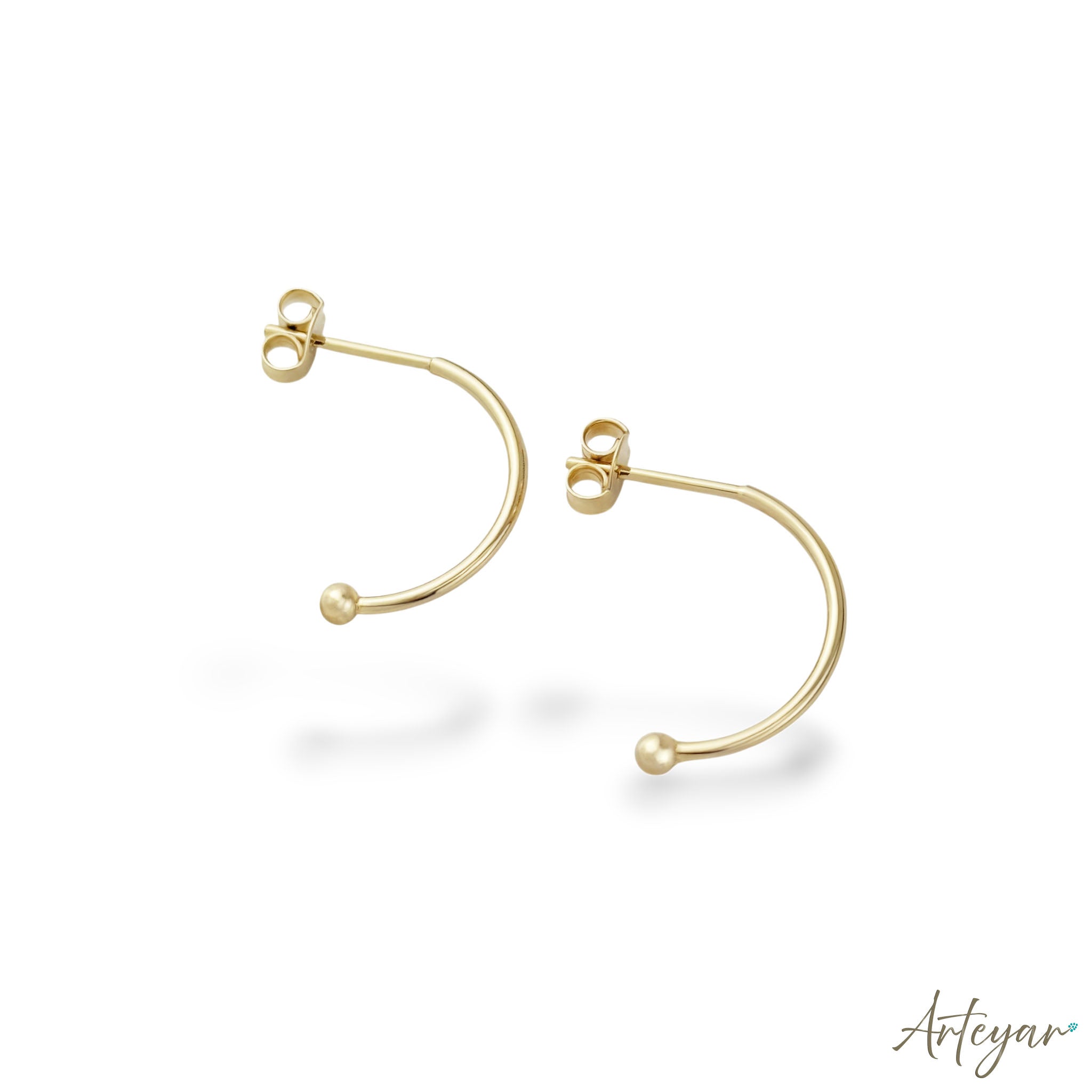 Open Gold Hoop Earrings for Women, Zira Design by Arteyar, Modern Minimalist Jewelry with Spherical Accent.
