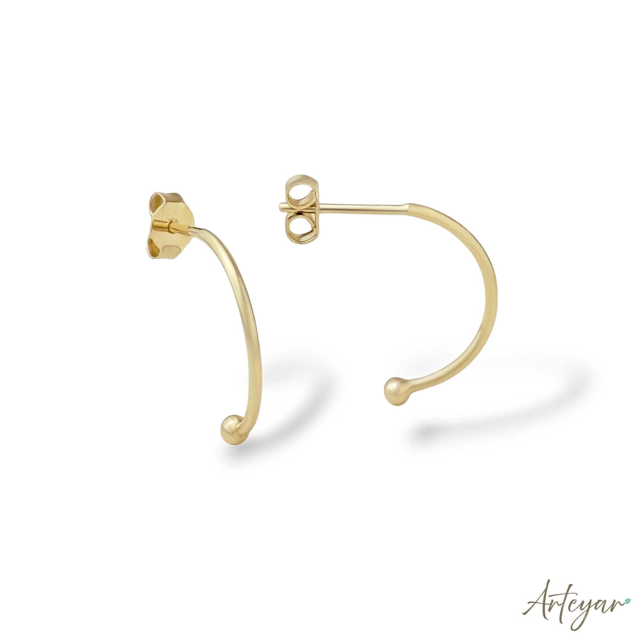 Open Gold Hoop Earrings for Women, Zira Design by Arteyar, Modern Minimalist Jewelry with Spherical Accent.