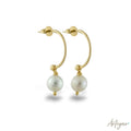 Open Gold Hoop Earrings with Hanging Pearl for Women, Zira Pearl Design by Arteyar, Modern and Elegant Jewelry.