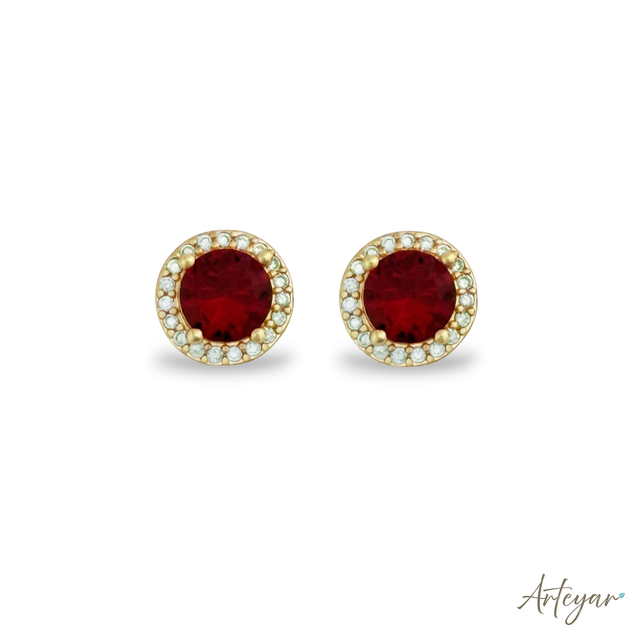 Red Crystal Earrings for Women, Mia Design by Arteyar, Elegant Jewelry with Halo of Transparent Crystals.