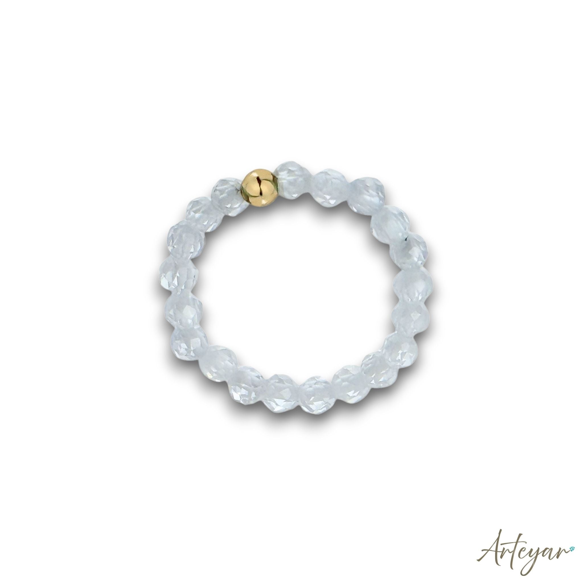 Elegant ring with transparent faceted crystal and gold bead – Luce Crystal by Arteyar.