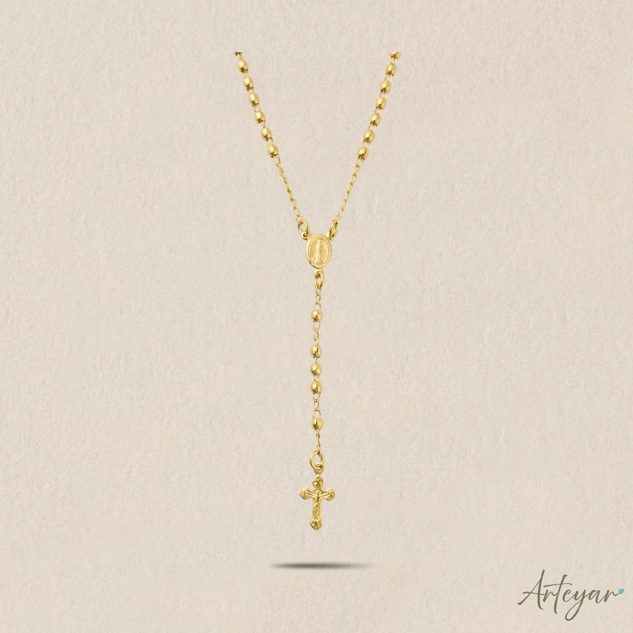 Elegant Rosary Necklace with Shiny Beads, Virgin Medal, and Cross Pendant, Rosary Design by Arteyar, Delicate Religious Jewelry, Perfect for Special Occasions or Daily Spiritual Connection.