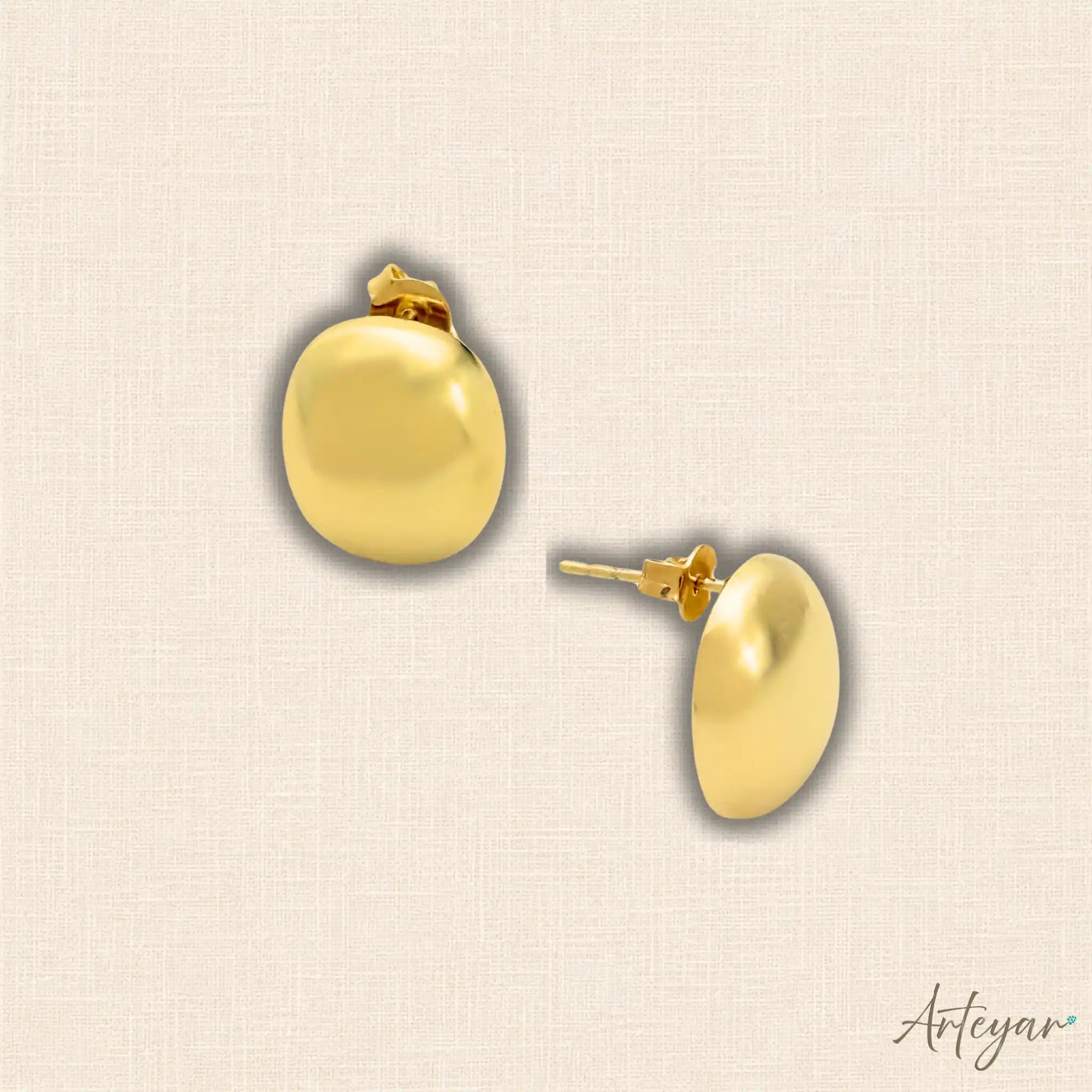 Minimalist gold earrings with polished round design, timeless and elegant style for women by Arteyar, Dora