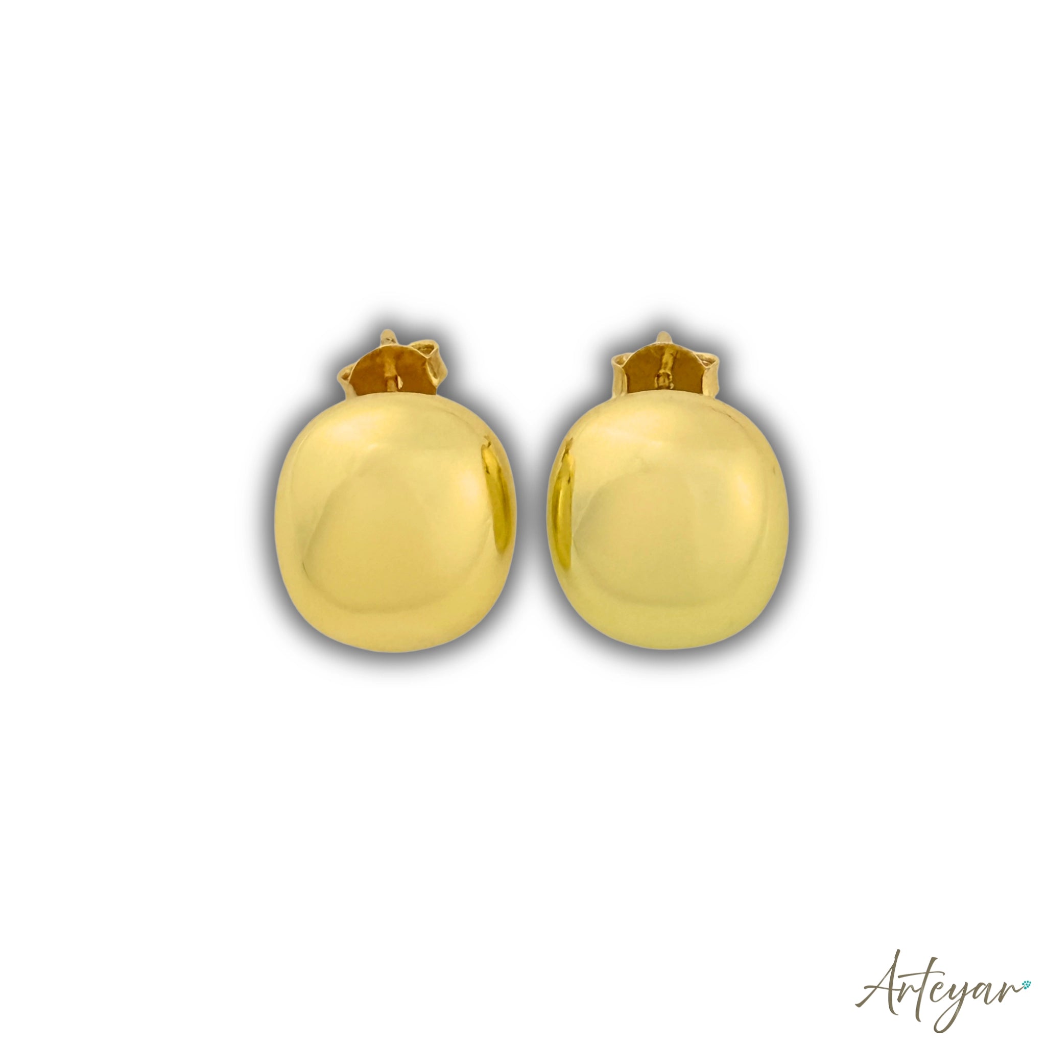 Minimalist gold earrings with polished round design, timeless and elegant style for women by Arteyar, Dora